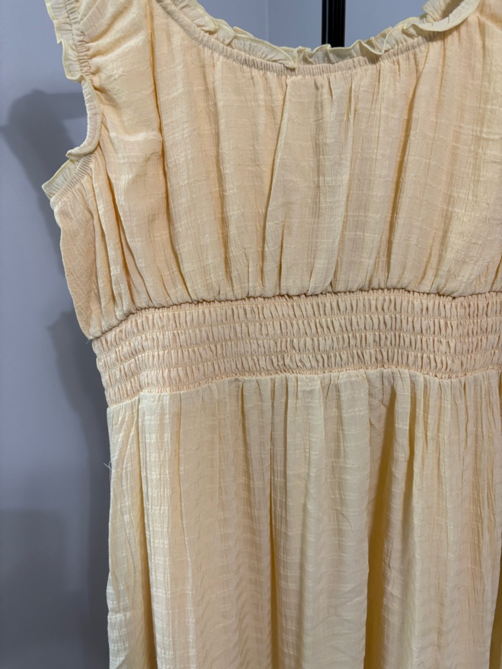 Butter Yellow Smocked Tiered Midi Dress Ruffle Boho Prairie Size L - Picture 3 of 6